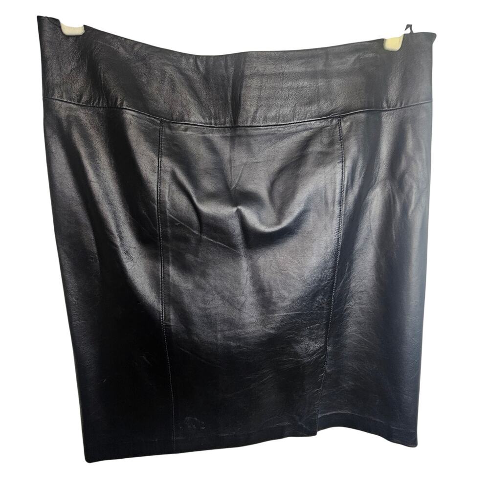 Jaclyn Smith Womens Shiny Black Leather Pencil Skirt 18 Mini Side Slit Rocker